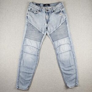 Hollister Super Skinny Biker Jeans Moto Men's Size W30 L30 Actual Light Wash